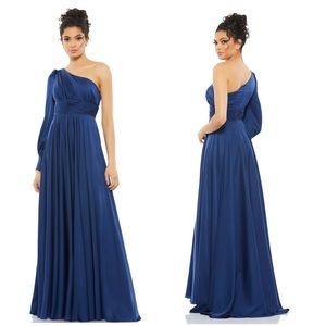 NWT Mac Duggal 67866 One Shoulder Satin A-Line Gown - Asymmetrical Midnight Blue